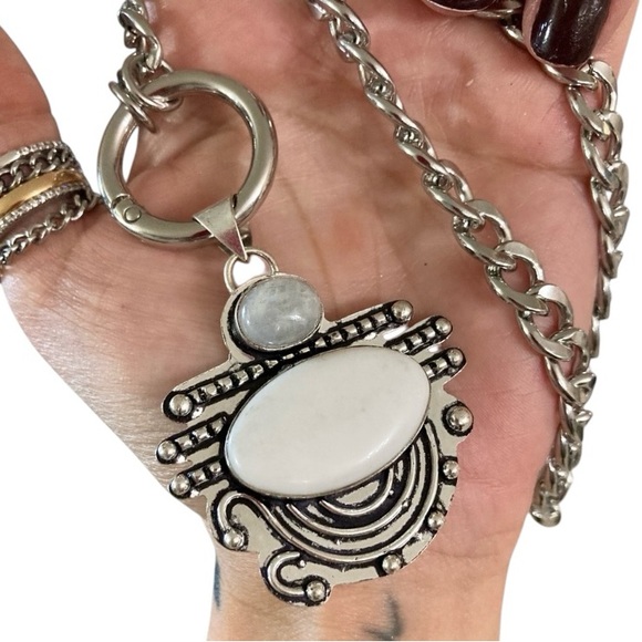 925 Sterling silver overlay crystal quartz & white agate gemstone boho necklace - Picture 3 of 11